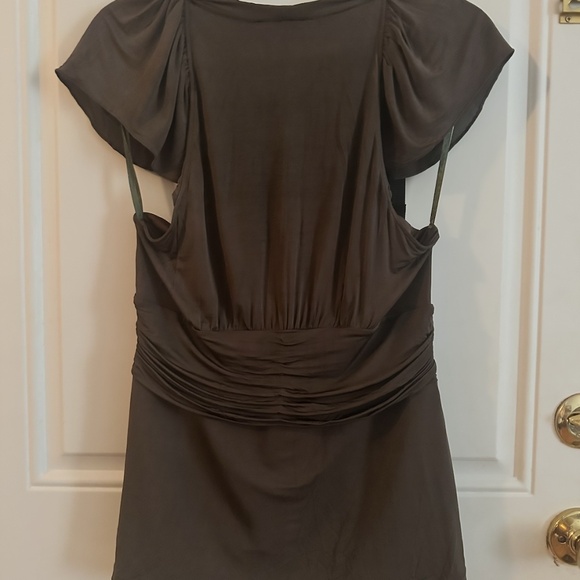 BCBG Max Azria Grey Gathered Stretch Top – Draped Front - Picture 2 of 2